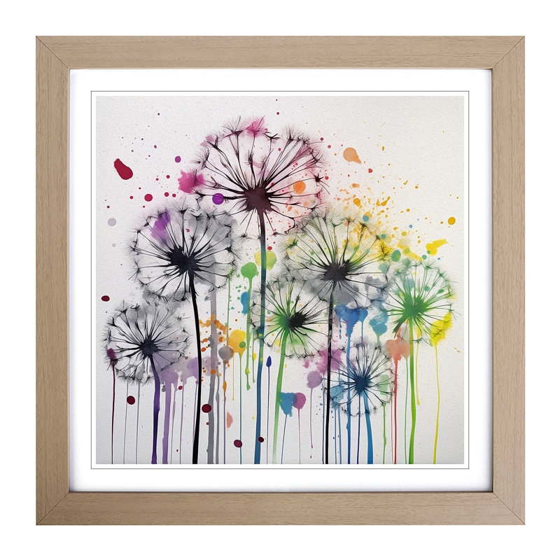 Dandelion Splatter - Framed Print, Oak