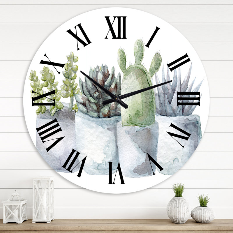 Horloge murale Farmhouse, Surdimensionné, Cactus and Succulent House Plants I