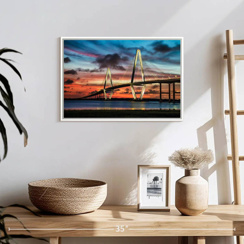 Le pont Ravenel à Charleston, Cadre flottant blanc, 19 po x 13 po