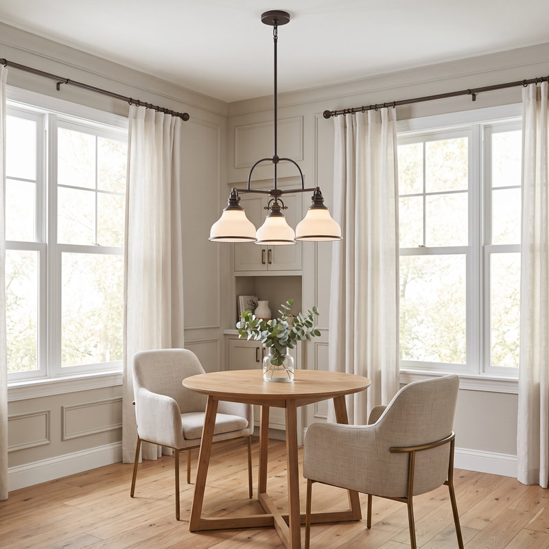 Grant 3-Light Palladian Bronze Chandelier, Palladian Bronze, Opal Etched