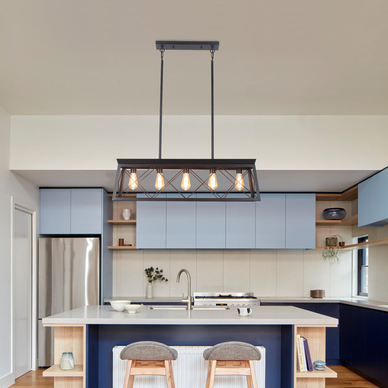 Ayling 5-Light 38" W Vintage Industrial Island Linear Chandelier with Rectangle Light Shade for Kitchen Island Dining Room