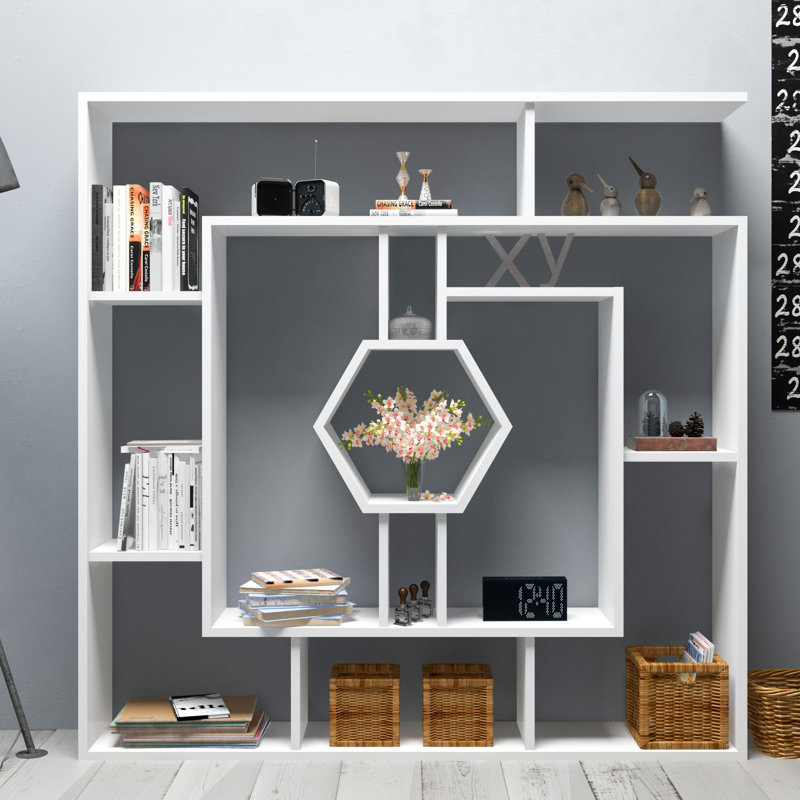 134cm H x 134cm W Geometric Bookcase, White