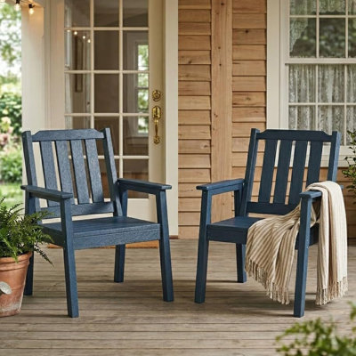 2-Piece HDPE Patio Dining Chairs - Weather-Resistant, Ergonomic Wide Seat, Easy to Clean, Durable for Backyard and Deck (Blue, 2pcs)