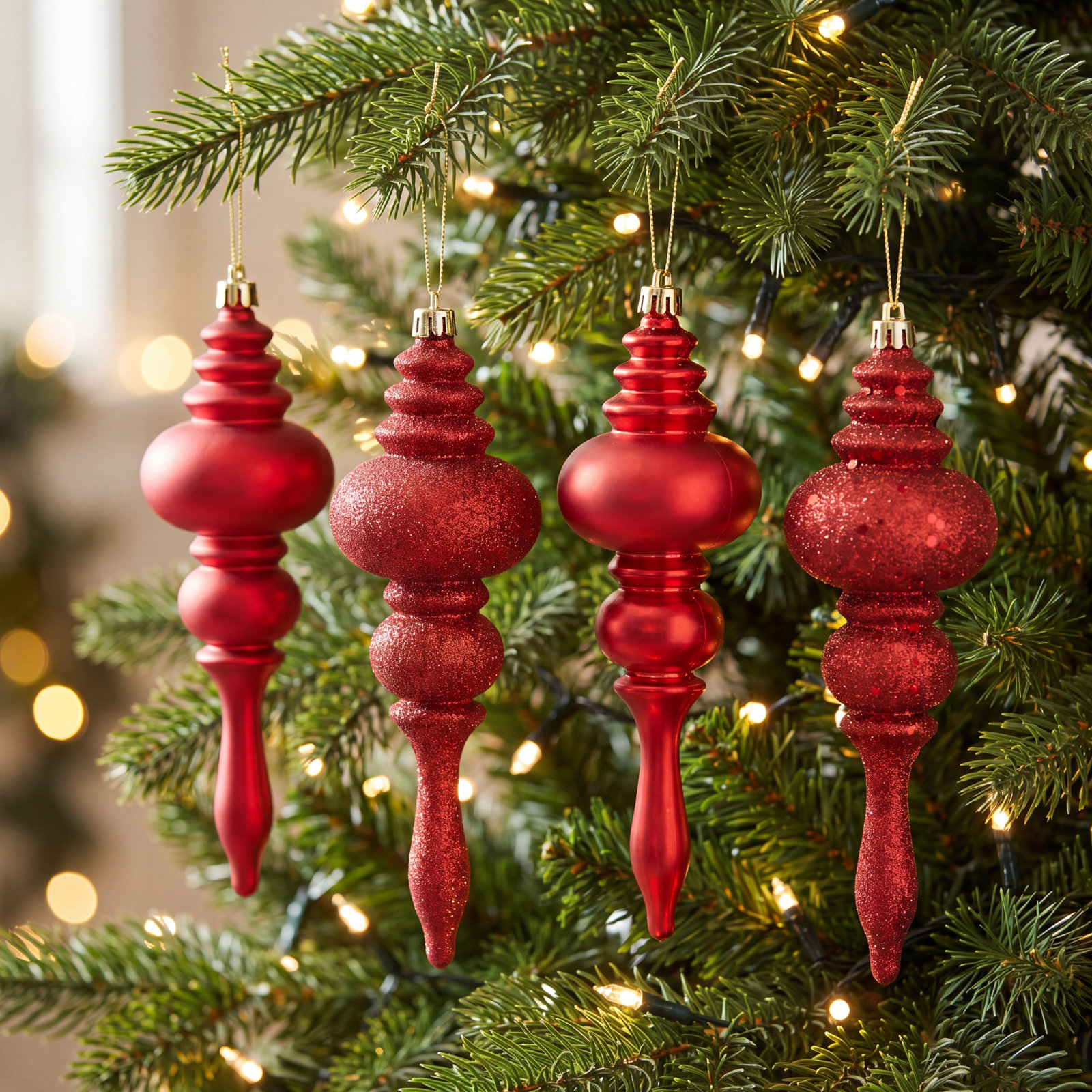 7" Shatterproof Finial Ornament, Red