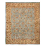Hand Knotted Wool Area Rug in Light Blue And Gold