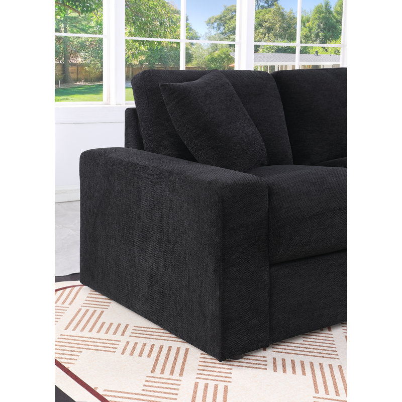 Canapé modulaire avec 2 repose-pieds Tolzmann, Chenille noir