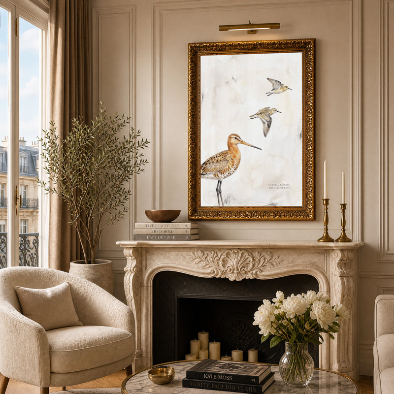 «Brown Shorebirds and Flying Birds», art mural sur toile, H 24 po x l 16 po