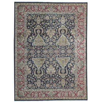 Tapis noir et rouge de haute qualité noué à la main
