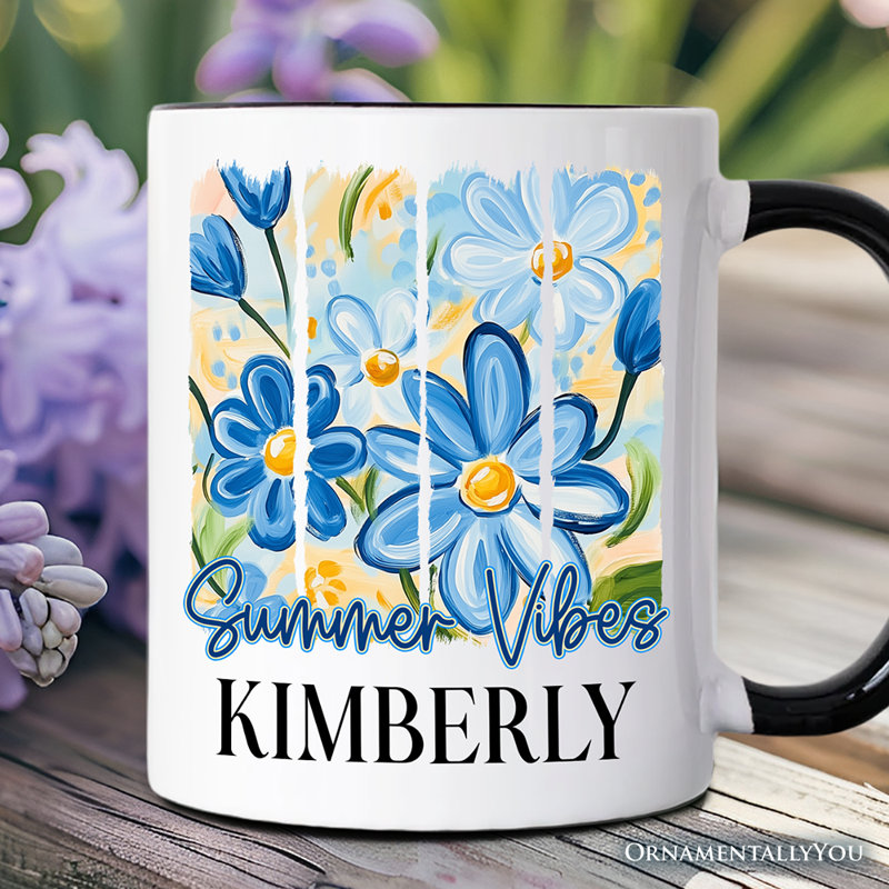 Tasse à fleurs Summer Vibes, cadeau esthétique avec nom personnalisé