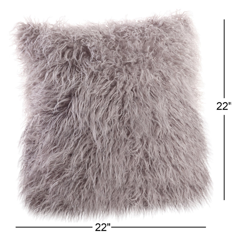 Faux Mongolian Collection Throw Pillow, Fog, 22"H x 22"W