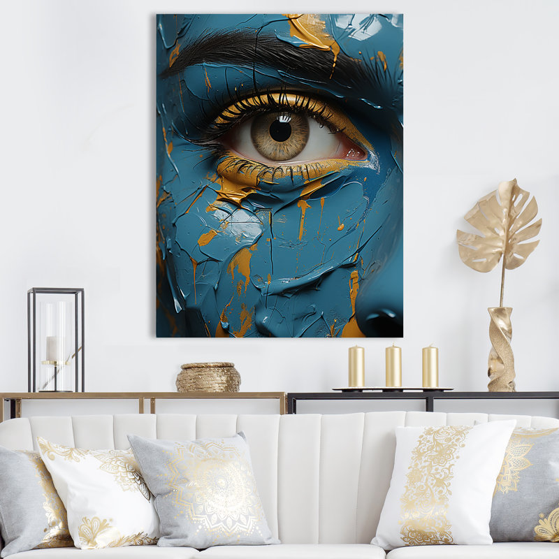 «Yellow and Blue Woman Eye Expressionism I», Cadre flottant noir, H 32 po x l 16 po x P 1 po