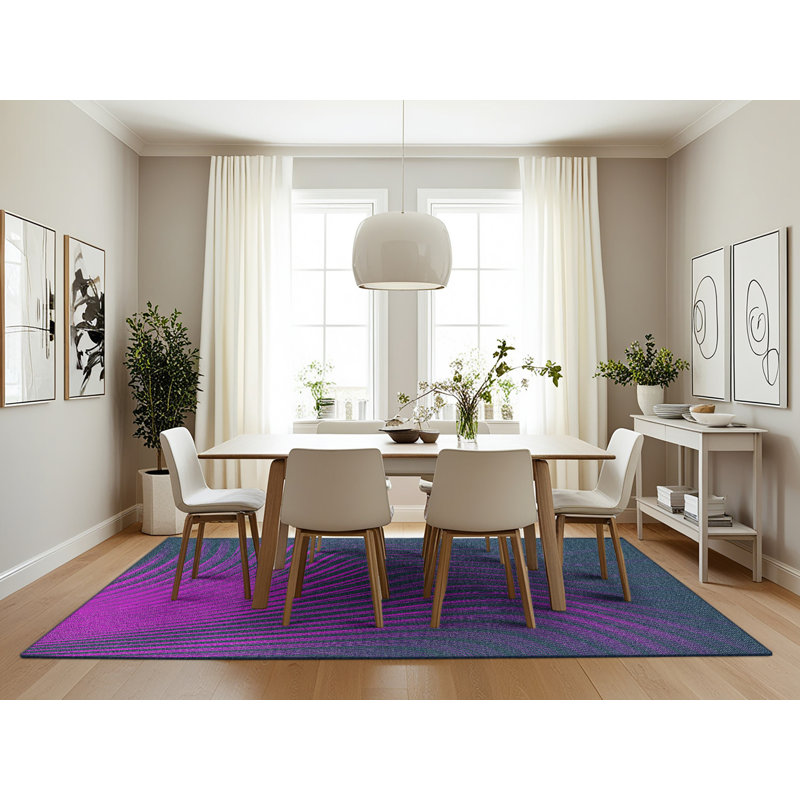 Laine tissée à la machine abstraite et rose polyester/bleu marine Tapis décoratif, Rectangle 7 pi x 10 pi