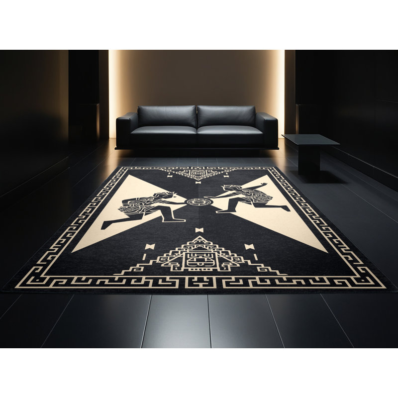 Tapis noir d'inspiration mondiale lavable à la machine Zack, 8 x 12