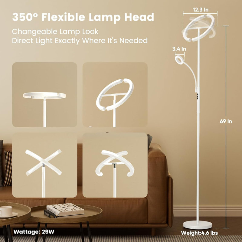 Lampe sur pied à DEL blanche à intensité variable 2 lumières avec télécommande et commande tactile