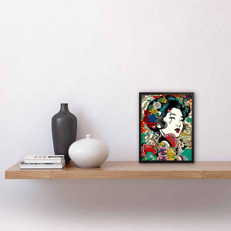 Adilkhan Modern Geisha Portrait Flower Patterns Bright Japan Single Picture Frame Wall Art