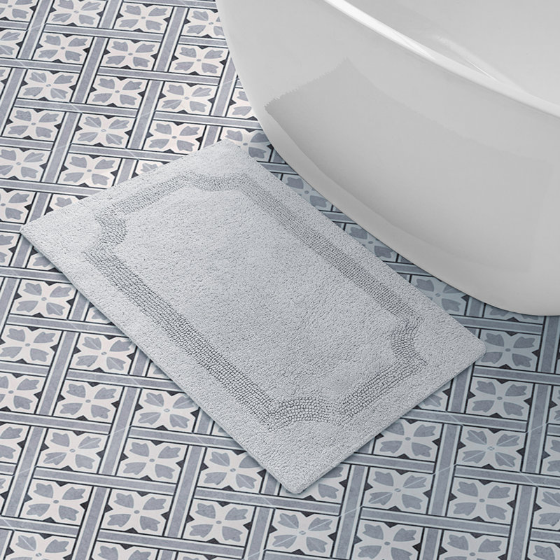 Laura Ashley Tablet Reversible Cotton Bath Rug, Light Gray, 34" L x 21" W