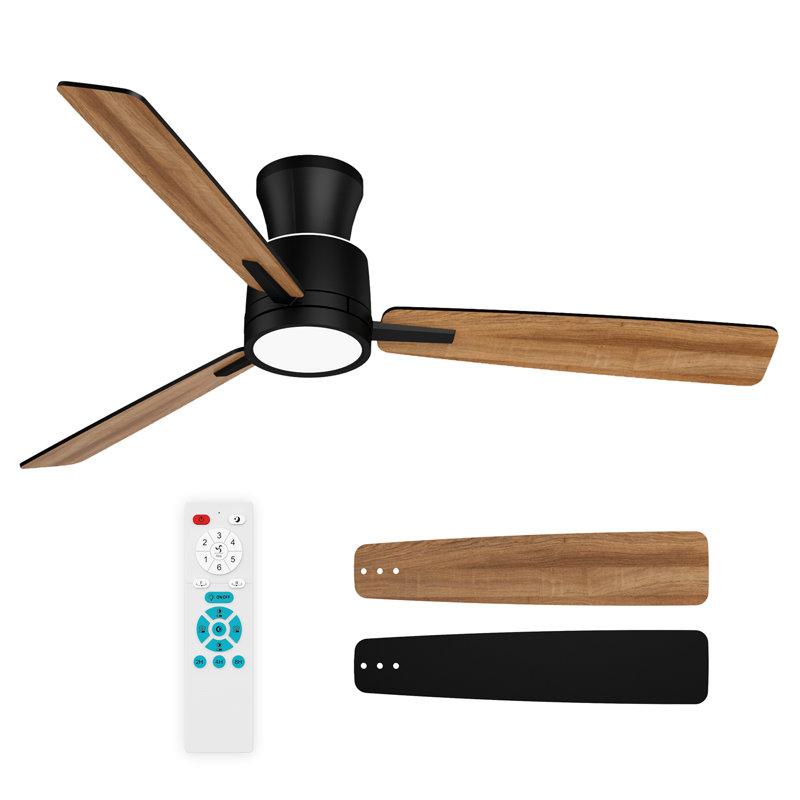 Ventilateur de plafond encastré 52 pouces avec température tricolore noire, Noir, noir, noir, noir