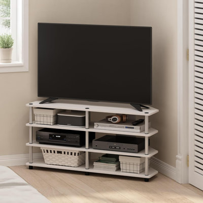 Meuble télé de coin à 4 niveaux Chêne / Acier inoxydable