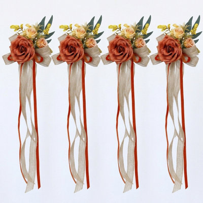 4 pièces de décorations de fleurs d'allée de mariage, décorations de chaise de mariage d'automne, fleurs de chaise terre cuite