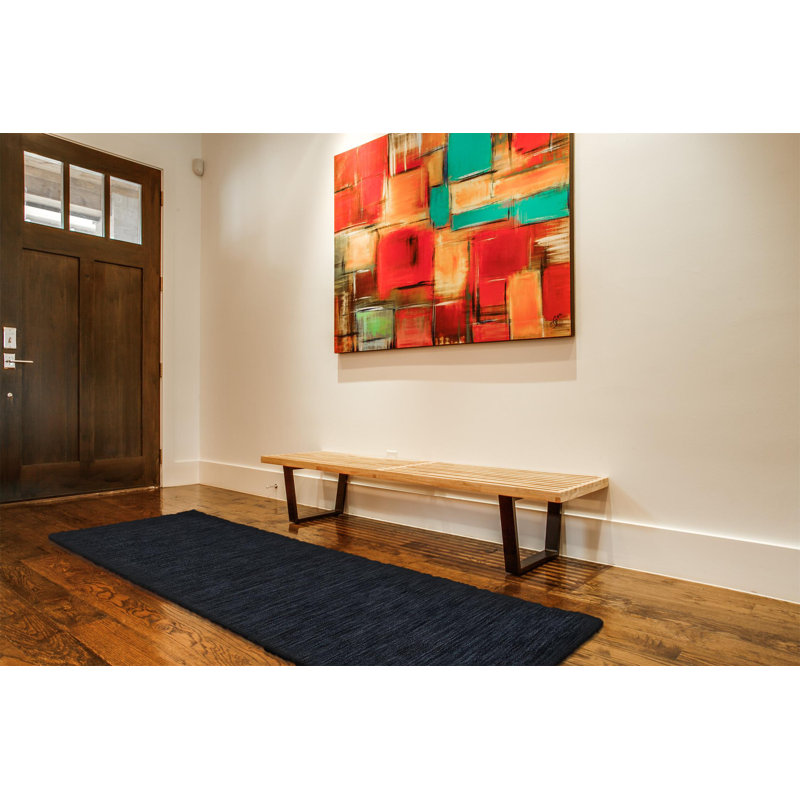 Tapis en laine tissé à la main Kaden, Tapis de couloir 2 pi 6 po x 8 pi, Noir