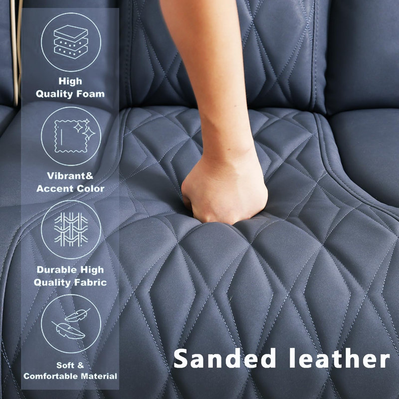 Causeuse inclinable électrique 71,5 po en cuir respirant avec base à DEL, porte-gobelets et console de rangement, Gris