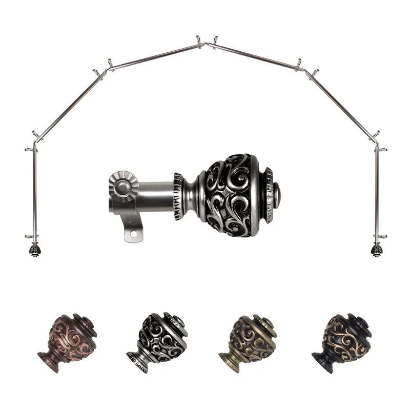 Tringle à rideaux simple à 6 côtés Charleen, Nickel satiné, 28 à 48 po (de chaque côté)