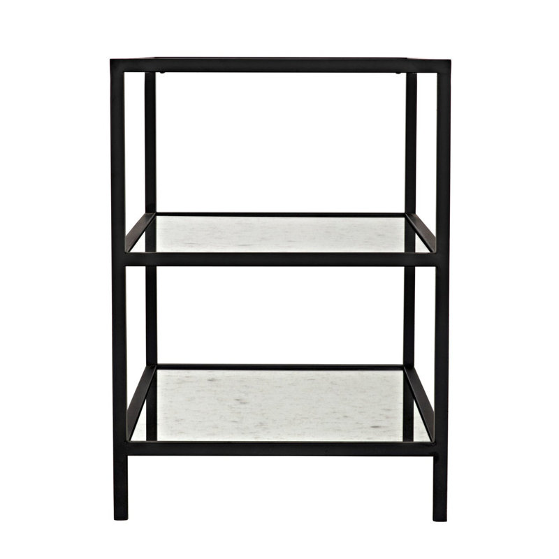 Noir 20" Black Metal and Mirrored Glass 3-Tier Side Table