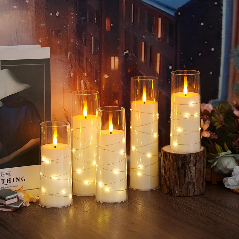 Flameless LED Candle with Timer Set of 5, White