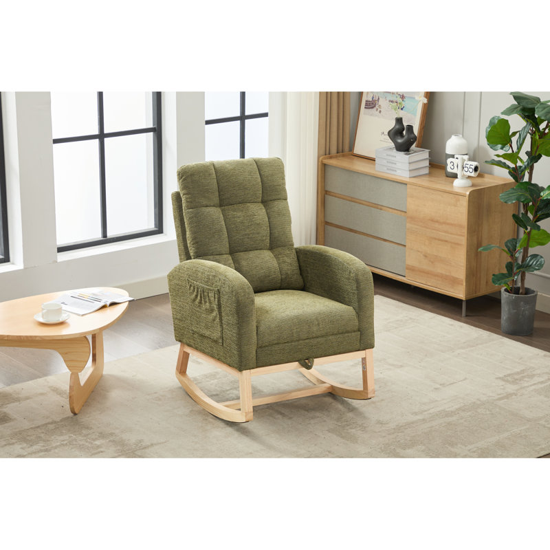 Chaise berçante de chambre de bébé pratique avec coussins à haute densité, base et surface respirante, pieds confortables en bois massif, tissu, design ergonomique