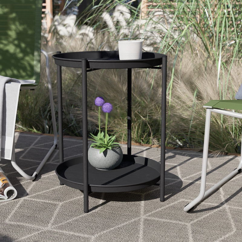 Caira Round Outdoor Side Table, Black