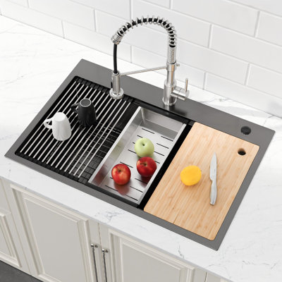 Évier de cuisine encastré 36 po x 22 po en acier inoxydable avec planche à découper