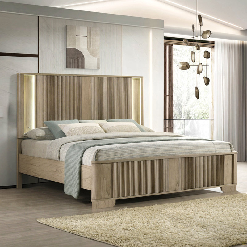 1Pc Queen Bed With LED Light Headboard