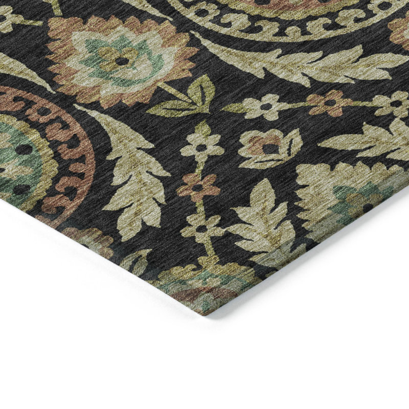 Tapis intérieur lavable floral 10 pi x 14 pi or noir et cuivre
