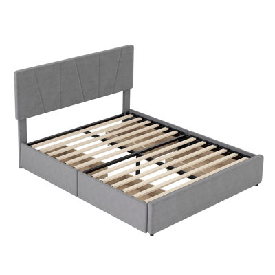 Lit Upholstedry Platm avec 4 tiroirs sur 2 têtes de lit réglables