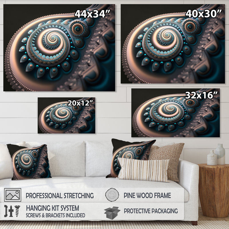 Vicenta turquoise et fractale rose II - reproduction sur toile, H 12 po x l 20 po x P 1 po, Toile tendue