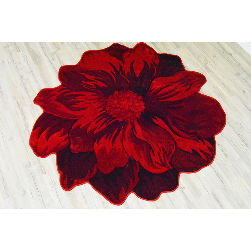 Tapis à motif floral rouge Kunzler, Nouveauté 6 pi 6 po