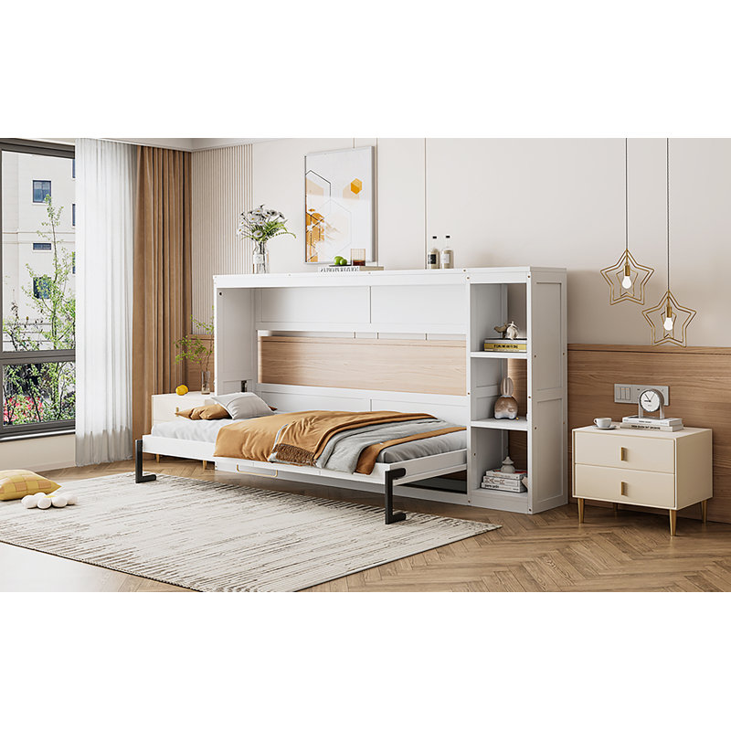 Twin Size Murphy Bed With Bookshelf White