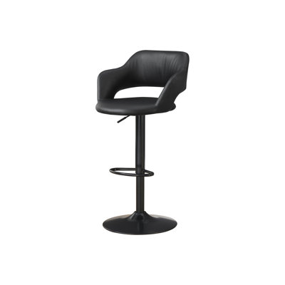 Modern 360 Degree Swivel Bar Stool With Black Faux Leather And Metal Frame Height Base Leather-Like Covering