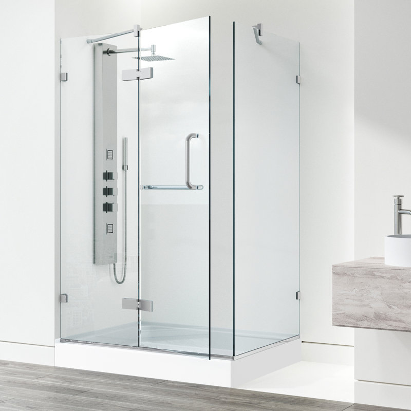 Monteray 40" W x 32" D x 79" H Hinged Frameless Shower Enclosure with 3/8  Clear Glass&Base, Chrome