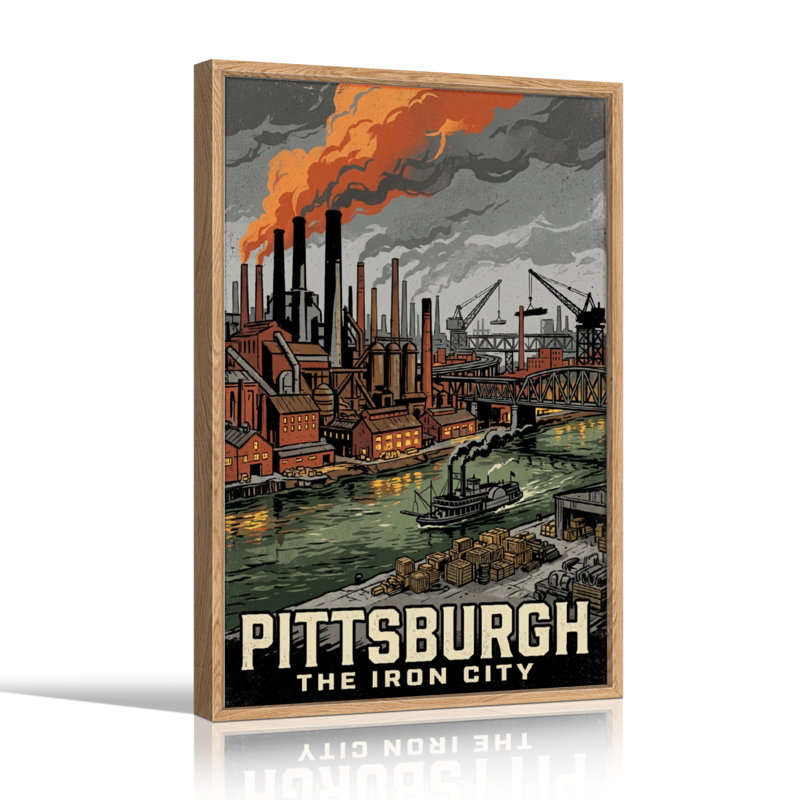Ensemble de 1 tableau sur toile représentant une ville industrielle, 36"H x 24"W, Naturel