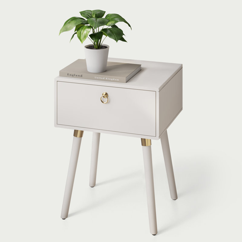 Table de chevet 1 tiroir Alden, Ivoire blanc