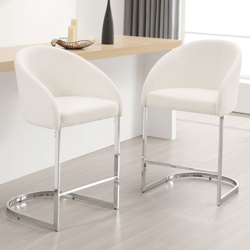 26" Upholstered Barrel Counter Height Bar Stool, White