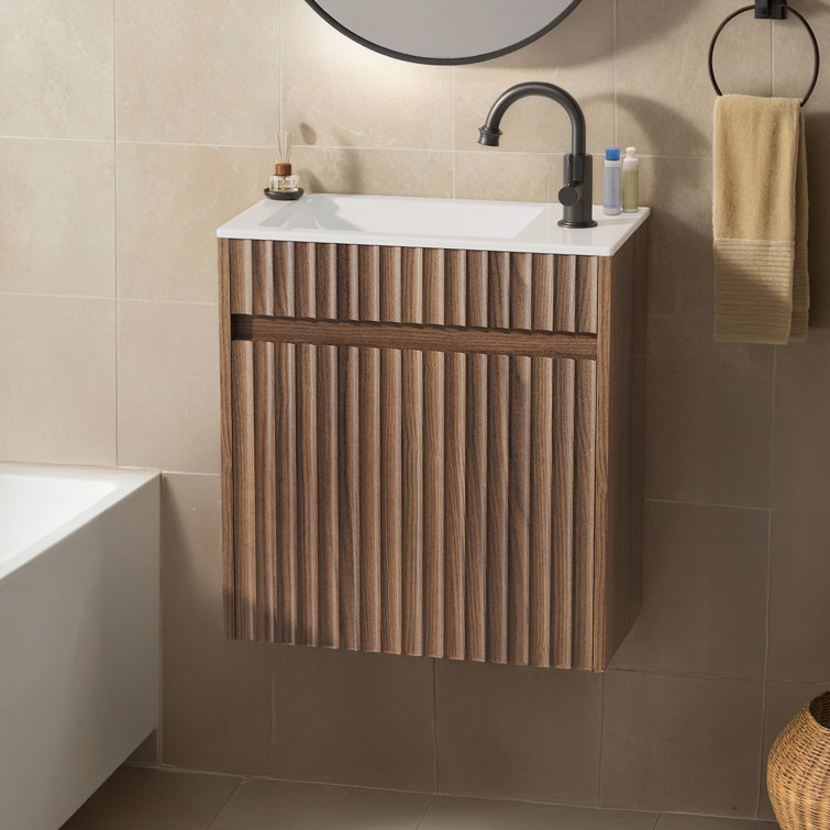 18'' Basin Cabinet Walnut Wall Mounted Without Basin