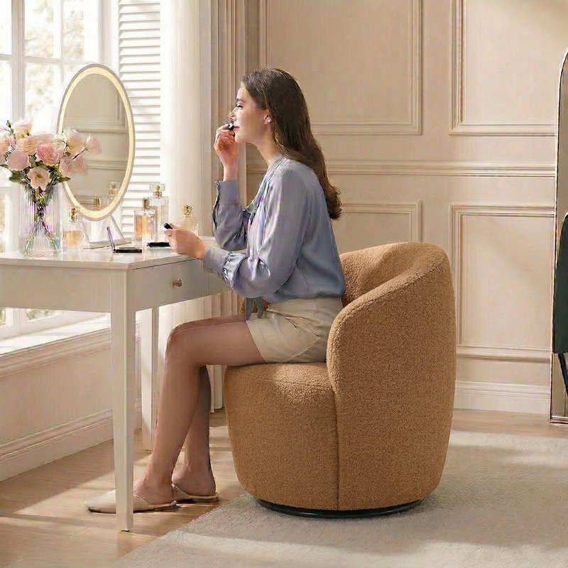 Teddy Fabric Swivel Accent Armchair Barrel Chair, Camel