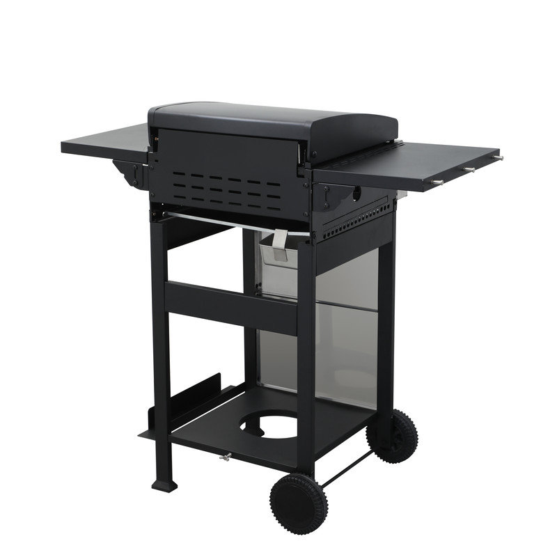 Barbecue au propane à 2 brûleurs, SS Plancha, puissance de 24 600 BTU avec grilles de cuisson en émail pour barbecue, table d'appoint pliable, panier suspendu, acier inoxydable