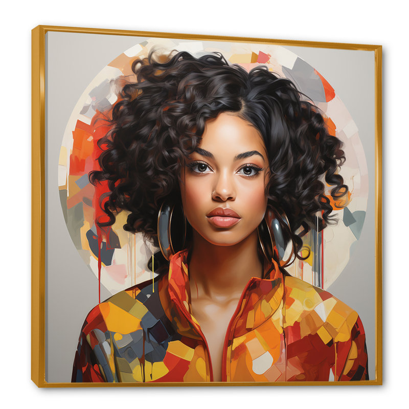 «Vibrant Essence Beautiful», art mural africain, Cadre flottant doré, H 16 po x l 16 po x P 1 po