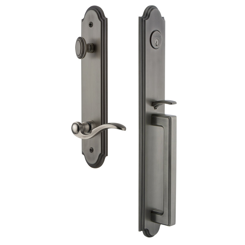 Arc Handleset with Single Cylinder Deadbolt and Bellagio Door Lever and Rosette, 2.375", Right, Antique Pewter