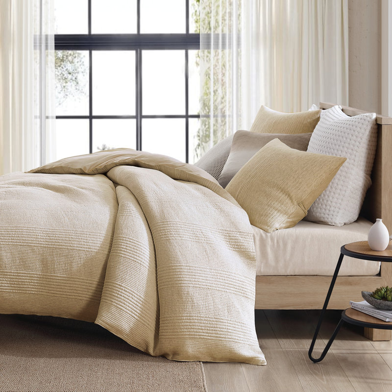 Ensemble de housse de couette en jersey à côtes DCLY Pure Oatmeal, Housse de couette pour grand lit + 2 taies décora