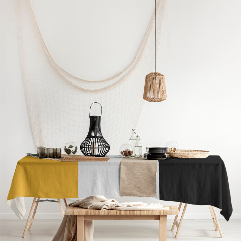 Boston Table Runner, Boston,Yellow/White/Black, 72" x 16", Cotton Blend