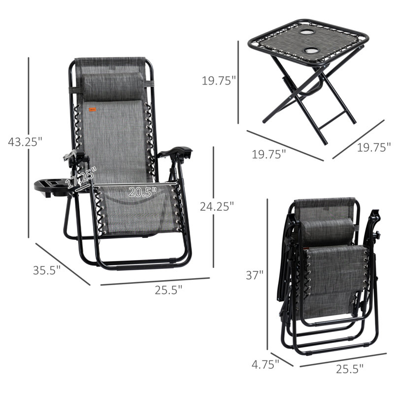 Outsunny Zero Gravity Chair Set With Side Table, Grey, Patio Set, Patio Seating Set, Conversation Set, Grey